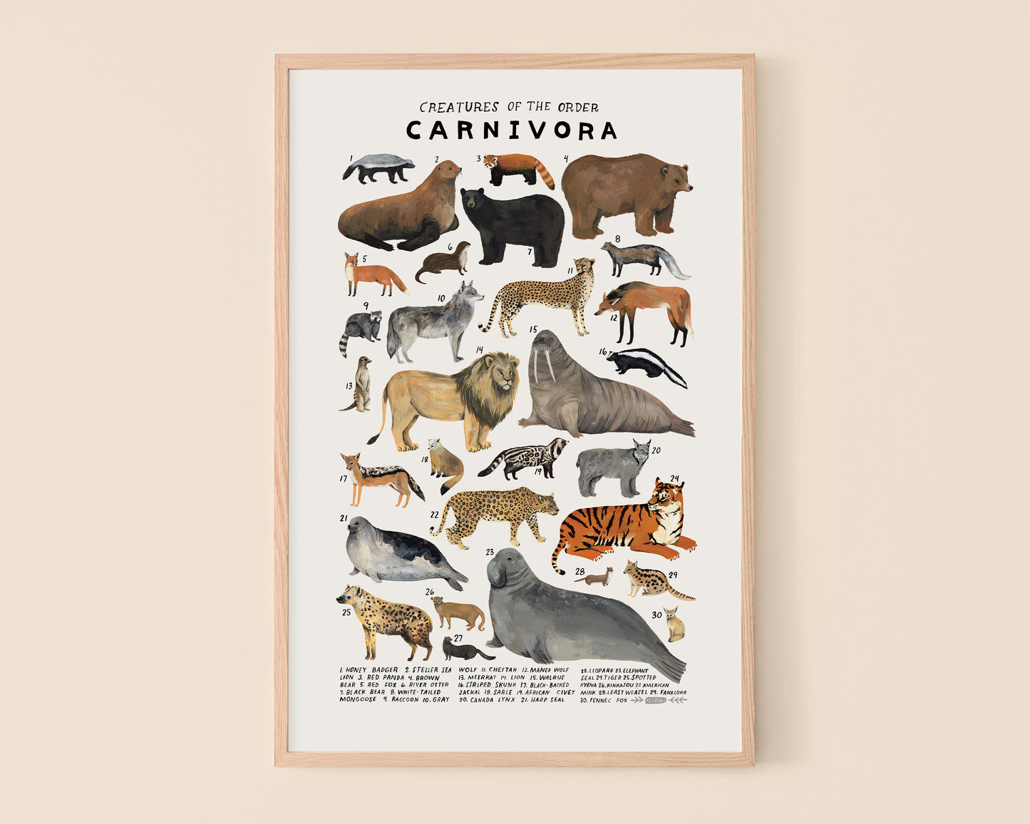 Carnivorans art print- Creatures of the Order Carnivora